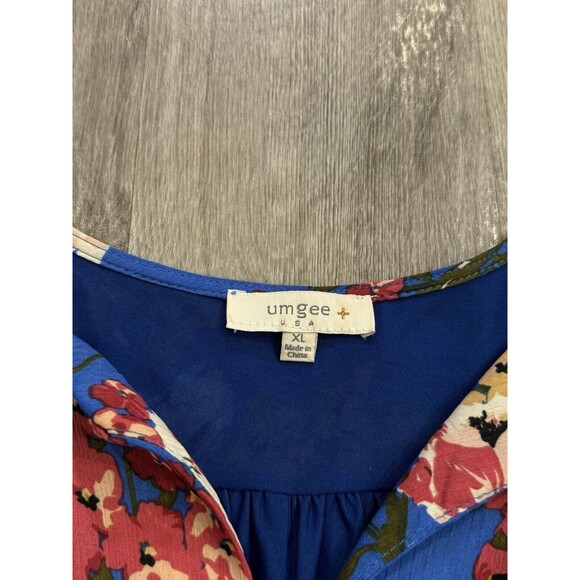 UMGEE Dress Women Size XL Blue Multi Floral Flutter Sleeve Bloomcore Boho - Picture 4 of 8